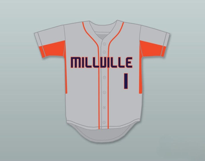 Camiseta de béisbol gris de los THUNDERBOLTS de la escuela secundaria superior de MIKE TROUT con nombre y número personalizados 1, talla S-6XL, cosido en la parte superior 4