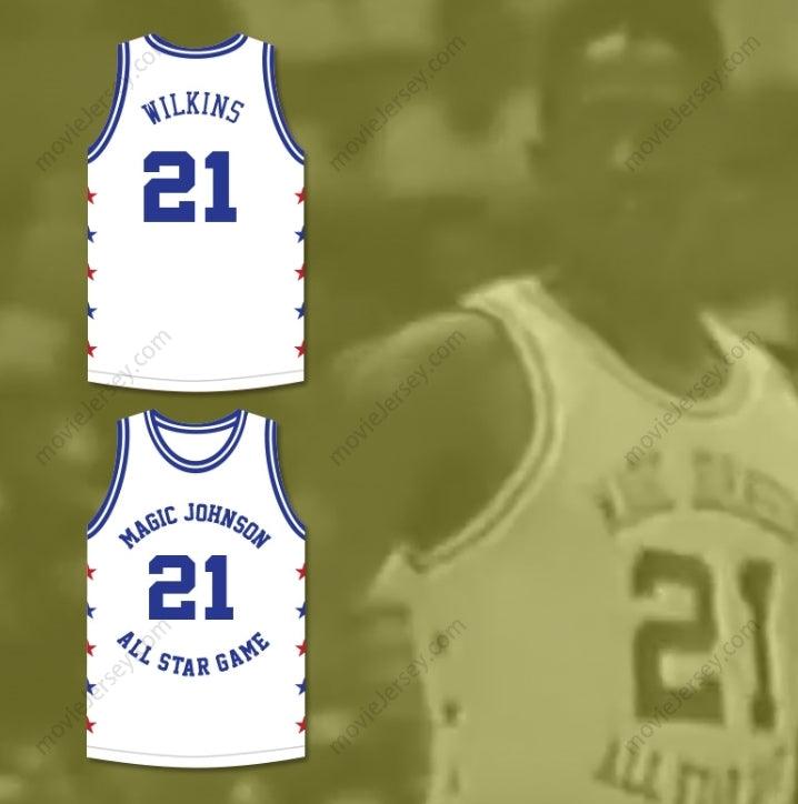 PERSONALIZA CUALQUIER Nombre Número DOMINIQUE WILKINS 21 MAGIC JOHNSON PARTIDO DE ESTRELLAS CAMISETA BLANCA DE BALONCESTO 1990 EVENTO BENÉFICO DE VERANO "MIDSUMMER NIGHT'S MAGIC" Costura Superior S-6XL