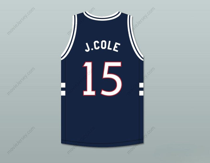 CAMISETA DE BALONCESTO AZUL MARINO PERSONALIZADA con Cualquier Nombre Número J. COLE 15 BULLDOGS HIGH SCHOOL Top Cosido Tallas S-6XL