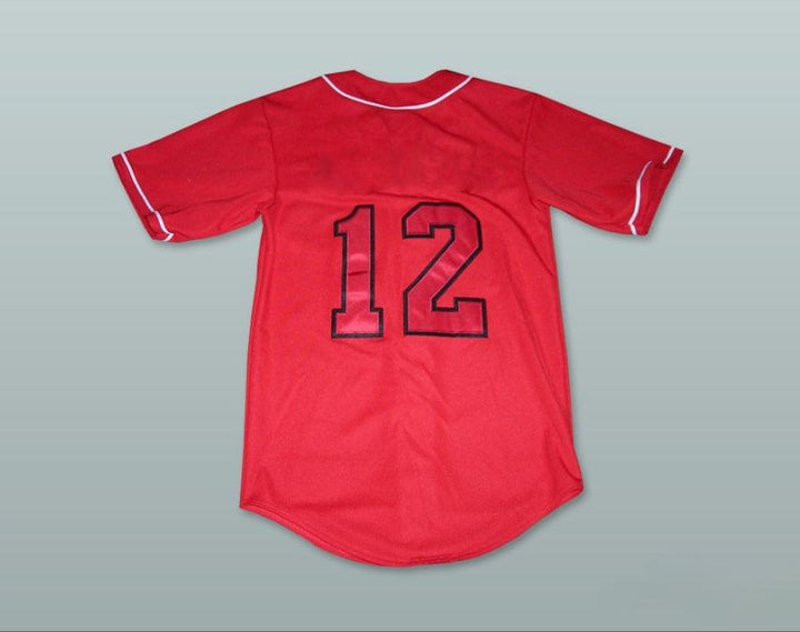 Camiseta de béisbol roja HICKTOWN 12 con número y nombre personalizados, costuras, tallas S-6XL
