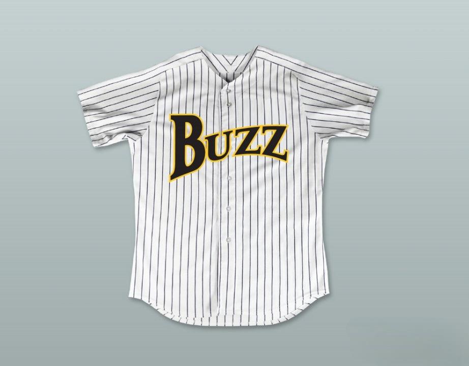 Custom Any Name Number JUAN LOPEZ 10 BUZZ WHITE PINSTRIPED BASEBALL JERSEY MAJOR LEAGUE: BACK TO THE MINORS Top Stitched S-6XL