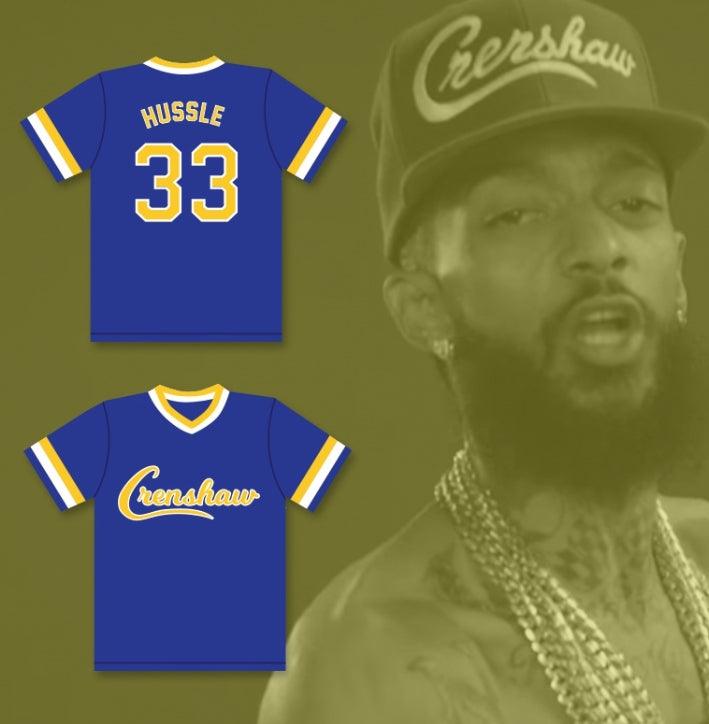 Camiseta de béisbol azul personalizada con cualquier nombre y número NIPSEY HUSSLE 33 CRENSHAW HIGH SCHOOL, cosida, tallas S-6XL