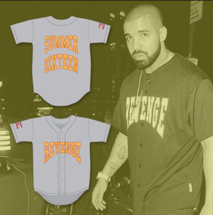 Personaliza cualquier nombre número DRAKE SUMMER SIXTEEN REVENGE BUSCANDO VENGANZA camiseta de béisbol gris con costuras superiores S-6XL