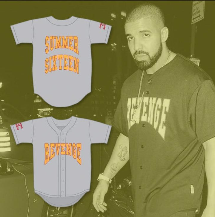 Personaliza cualquier nombre número DRAKE SUMMER SIXTEEN REVENGE BUSCANDO VENGANZA camiseta de béisbol gris con costuras superiores S-6XL