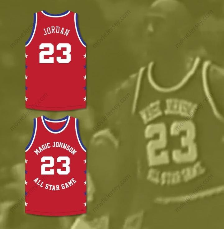 PERSONALIZADO CUALQUIER Nombre Número MICHAEL 23 MAGIC JOHNSON PARTIDO DE LAS ESTRELLAS CAMISETA DE BALONCESTO ROJA 1990 EVENTO BENÉFICO NOCHE MÁGICA DE VERANO Costura Superior S-6XL