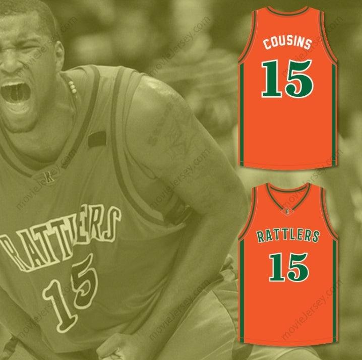 PERSONALIZA Cualquier Nombre Número DEMARCUS COUSINS 15 LEFLORE HIGH SCHOOL RATTLERS Camiseta Naranja de Baloncesto Cosida S-6XL