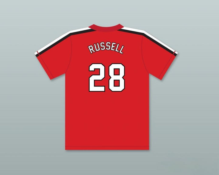 Personaliza Cualquier Nombre Número KURT RUSSELL 28 CAMISETA DE BÉISBOL ROJA THE BATTERED BASTARDS OF BASEBALL Costura superior S-6XL