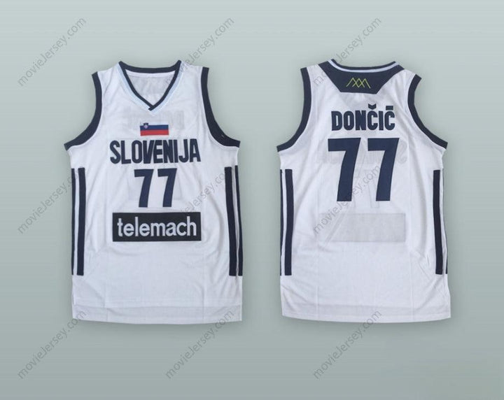 PERSONALIZA Cualquier Nombre Número LUKA DONCIC 77 ESLOVENIA Camiseta Baloncesto Blanca Costuras Top S-6XL