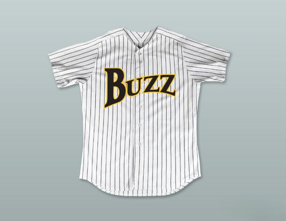 Custom Any Name Number PEDRO CERRANO 13 BUZZ WHITE PINSTRIPED BASEBALL JERSEY MAJOR LEAGUE: BACK TO THE MINORS Top Stitched S-6XL