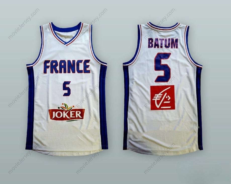 PERSONALIZA CUALQUIER Nombre Número NICOLAS BATUM 5 SELECCIÓN FRANCESA BALONCESTO CAMISETA Blanca Cosida Tallas S-6XL