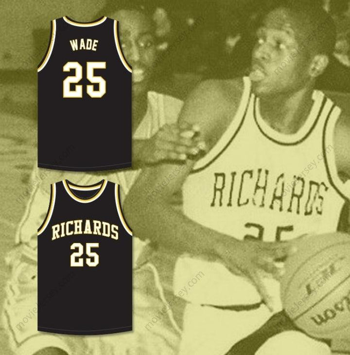CAMISETA DE BALONCESTO NEGRA DE LOS BULLDOGS DE LA ESCUELA SECUNDARIA HAROLD L. RICHARDS, NÚMERO DE NOMBRE PERSONALIZADO, DWYANE WADE 25, 2 PUNTADAS SUPERIORES S-6XL