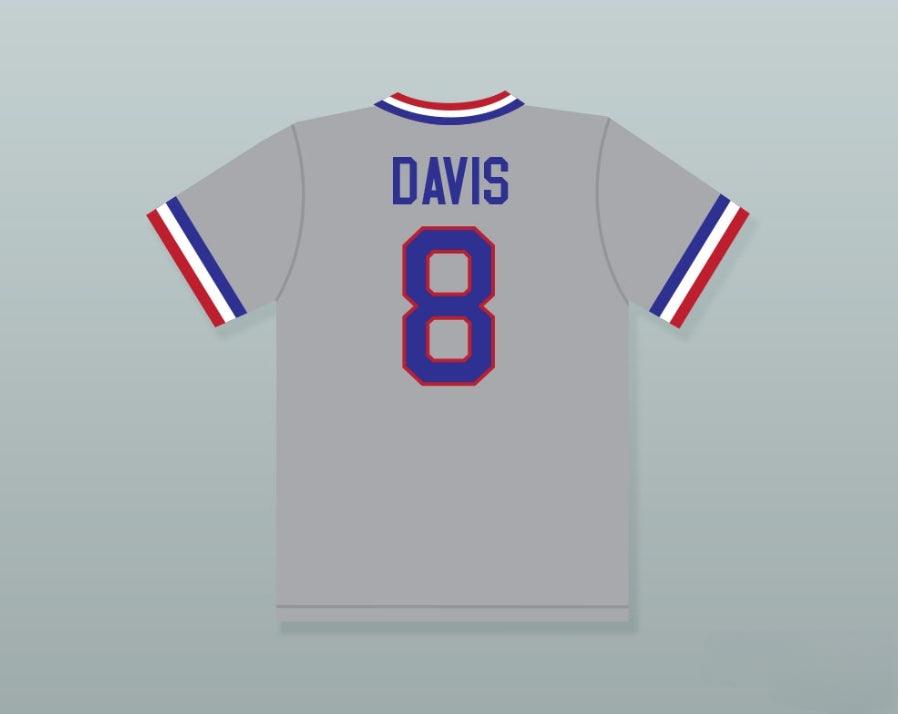 Camiseta de béisbol gris personalizada con cualquier nombre y número CRASH DAVIS 8 BULL, tallas S-6XL