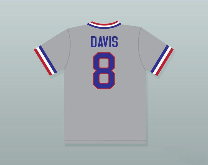Camiseta de béisbol gris personalizada con cualquier nombre y número CRASH DAVIS 8 BULL, tallas S-6XL