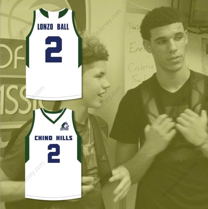 PERSONALIZA Cualquier Nombre Número LONZO BALL 2 CHINO HILLS HUSKIES CAMISETA BLANCA DE BALONCESTO CON PARCHE 2 Cosida a Mano S-6XL