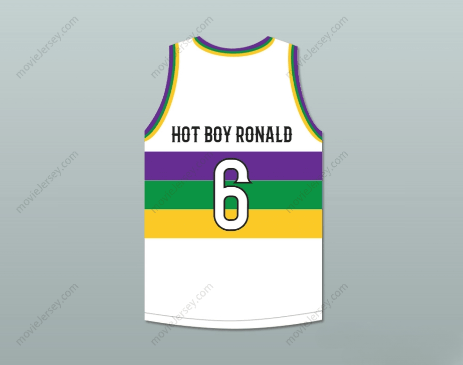 PERSONALIZA CUALQUIER Nombre Número HOT BOY RONALD 6 NOLA BOUNCE Camiseta de BALONCESTO Blanca con Costuras S-6XL