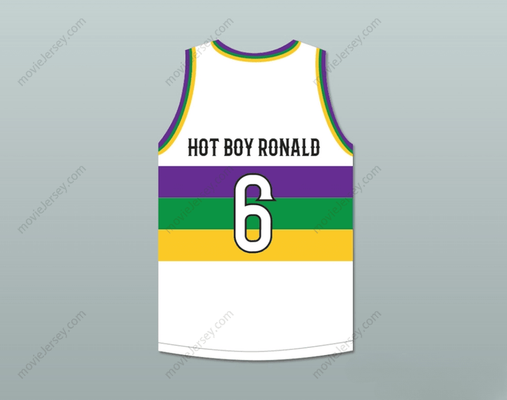 PERSONALIZA CUALQUIER Nombre Número HOT BOY RONALD 6 NOLA BOUNCE Camiseta de BALONCESTO Blanca con Costuras S-6XL