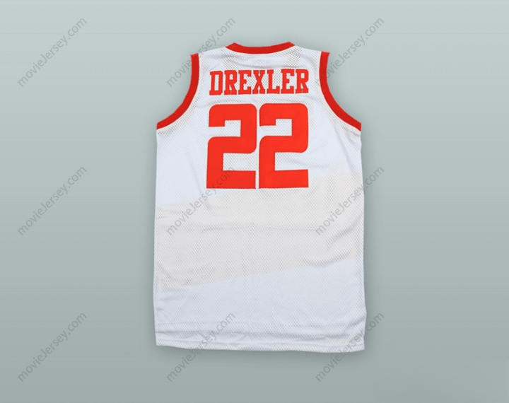 PERSONALIZABLE Cualquier Nombre Número CLYDE DREXLER 22 CAMISETA DE BALONCESTO ALTERNATIVA BLANCA DE LOS HIGH SCHOOL RAIDERS Costuras Reforzadas S-6XL
