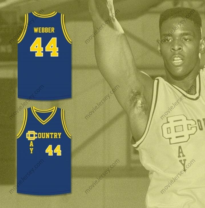 PERSONALIZA Cualquier Nombre Número CHRIS WEBBER 44 DETROIT COUNTRY DAY SCHOOL YELLOWJACKETS AZUL MARINO CAMISETA DE BALONCESTO Cosido S-6XL