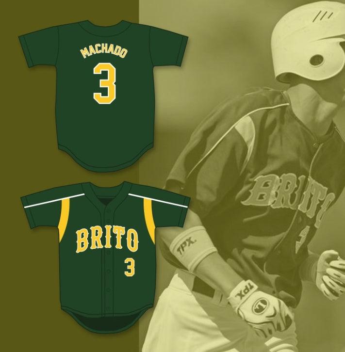 Camiseta de béisbol verde oscuro MANNY MACHADO 3 BRITO PRIVATE SCHOOL PANTHERS con cualquier nombre y número personalizados, doble costura, tallas S-6XL