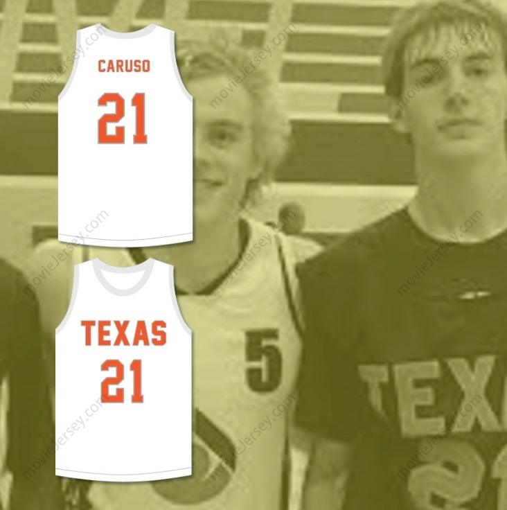 PERSONALIZADO Cualquier Nombre Número ALEX CARUSO 21 TEXAS D1 AMBASSADORS CAMISETA DE BALONCESTO BLANCA 2 Costuras Superiores S-6XL