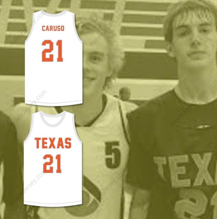 PERSONALIZADO Cualquier Nombre Número ALEX CARUSO 21 TEXAS D1 AMBASSADORS CAMISETA DE BALONCESTO BLANCA 2 Costuras Superiores S-6XL
