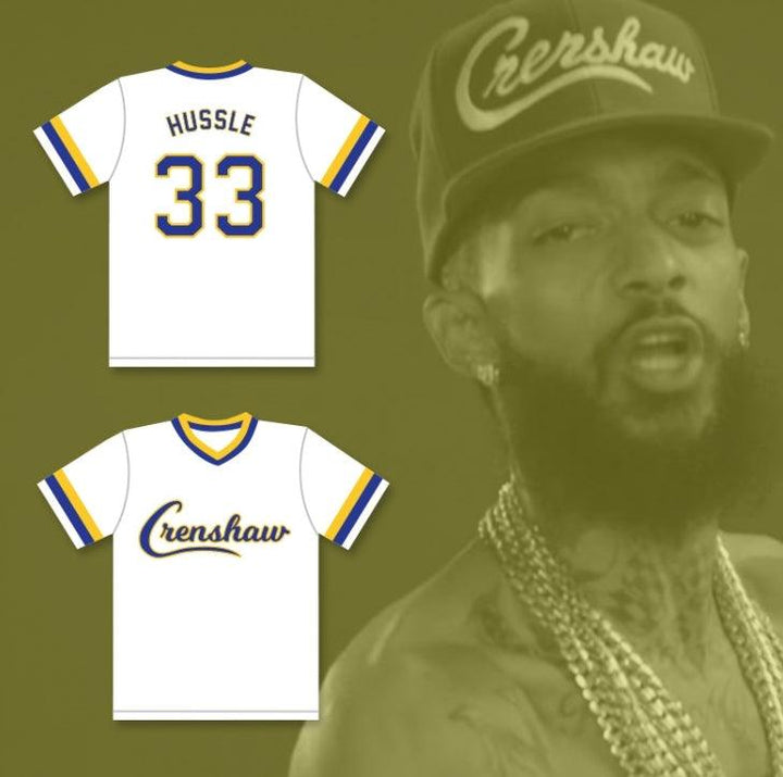 Personalizado Cualquier Nombre Número NIPSEY HUSSLE 33 CRENSHAW HIGH SCHOOL CAMISETA DE BÉISBOL BLANCA Superior Cosido S-6XL