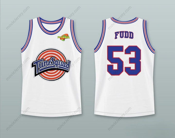 CAMISETA DE BALONCESTO PERSONALIZADA CON CUALQUIER NOMBRE Y NÚMERO ELMER FUDD 53 TUNE SQUAD CON PARCHE DE SPACE JAM, Costuras Superiores S-6XL