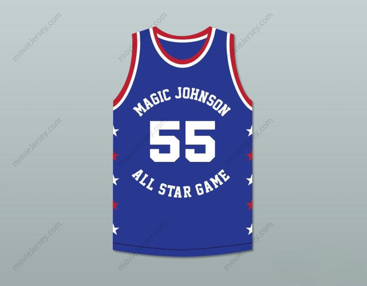 PERSONALIZA CUALQUIER Nombre Número KIKI VANDEWEGHE 55 MAGIC JOHNSON ALL STAR GAME CAMISETA BALONCESTO AZUL 1986 EVENTO DE CARIDAD MIDSUMMER NIGHT'S MAGIC Bordado de primera calidad S-6XL