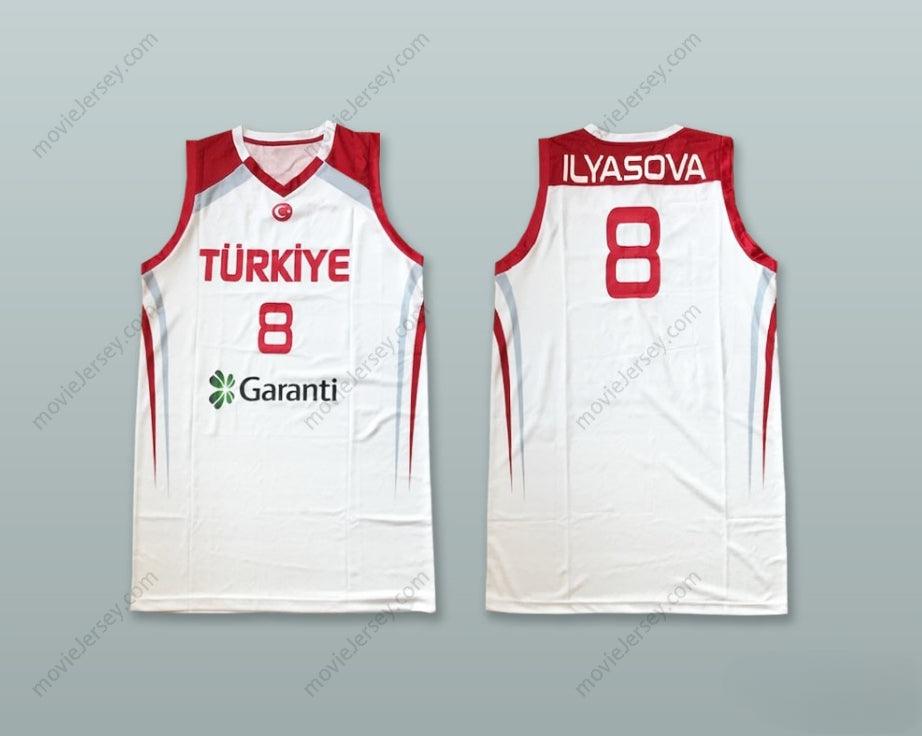 PERSONALIZA CUALQUIER Nombre Número ERSAN ILYASOVA 8 TURQUÍA CAMISETA BALONCESTO BLANCA BORDADA Tallas S-6XL
