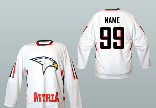 Austria White National Team Hockey Jersey — front and back detail