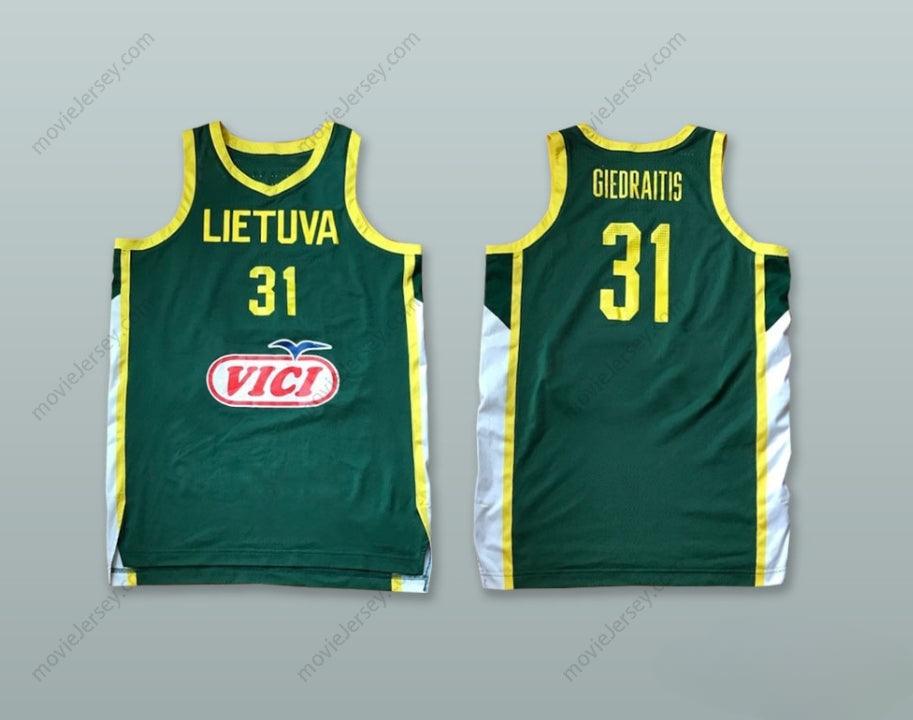 PERSONALIZADO Cualquier Nombre Número ROKAS GIEDRAITIS 31 LITUANIA Camiseta de Baloncesto Verde Cosida Tallas S-6XL
