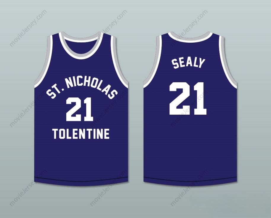 PERSONALIZAR Cualquier Nombre Número MALIK SEALY 21 ST. NICHOLAS DE TOLENTINO ESCUELA SECUNDARIA Camiseta de Baloncesto Azul Marino Cosida de S-6XL