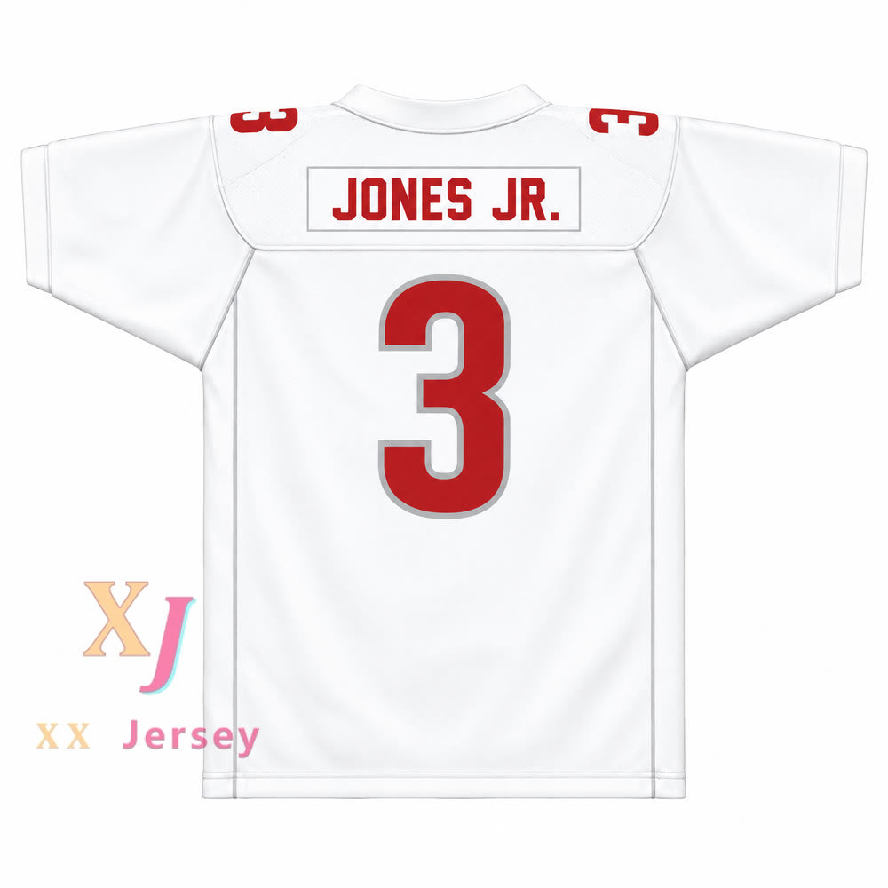 CAMISETA DE FÚTBOL COSIDA PERSONALIZADA CON CUALQUIER NOMBRE Y NÚMERO DE VELUS JONES JR. #3 DE LOS SARALAND HIGH SCHOOL SPARTANS TALLAS S-6XL