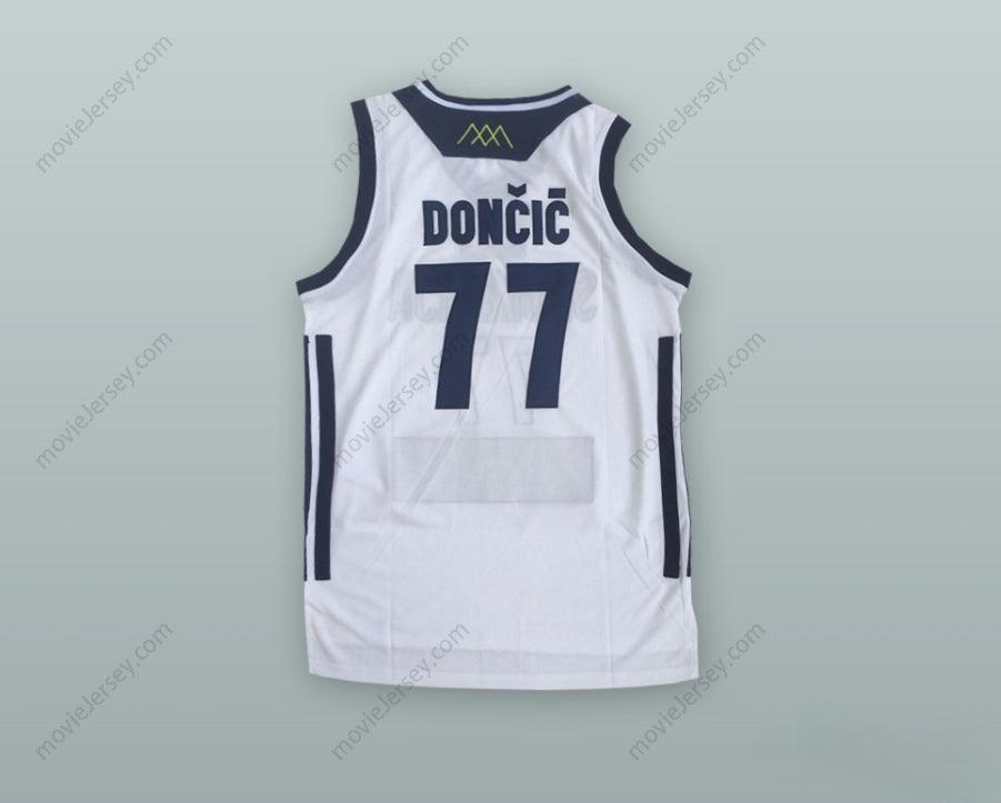 PERSONALIZA Cualquier Nombre Número LUKA DONCIC 77 ESLOVENIA Camiseta Baloncesto Blanca Costuras Top S-6XL