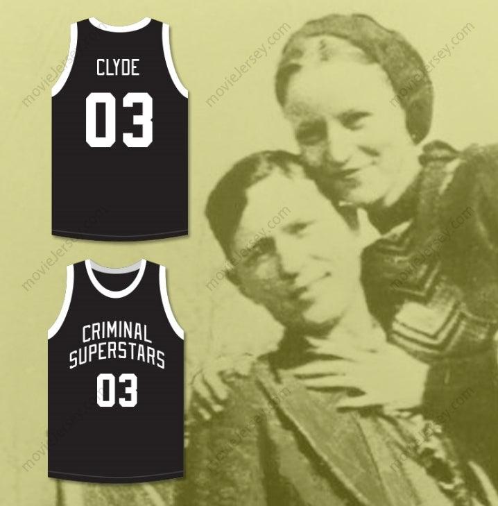 PERSONALIZA con CUALQUIER Nombre Número BONNIE & CLYDE ESTRELLAS CRIMINALES CLYDE 03 Camiseta de baloncesto negra Top Cosida S-6XL