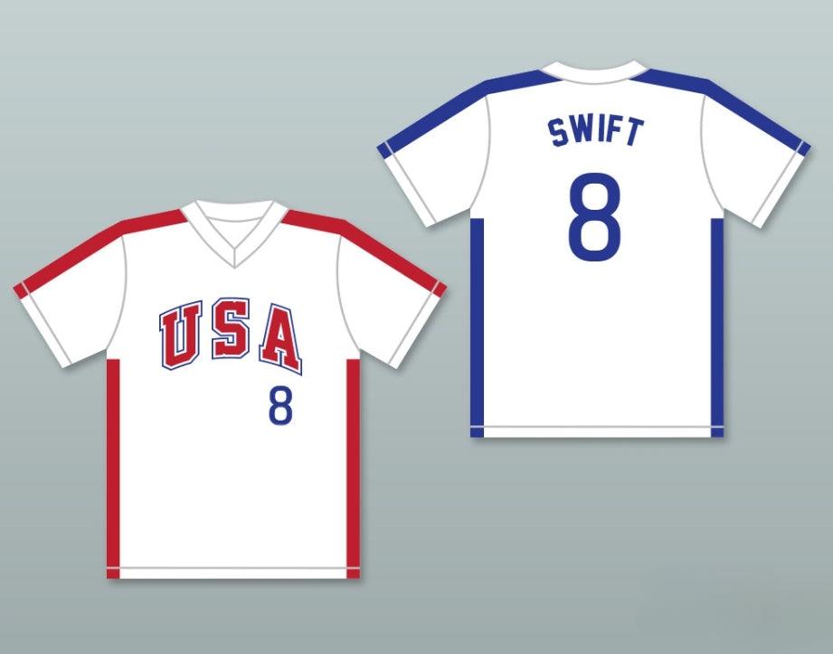Camiseta de béisbol blanca con el número y nombre personalizados BILL SWIFT 8 del EQUIPO DE USA 1984, con costuras, tallas S-6XL