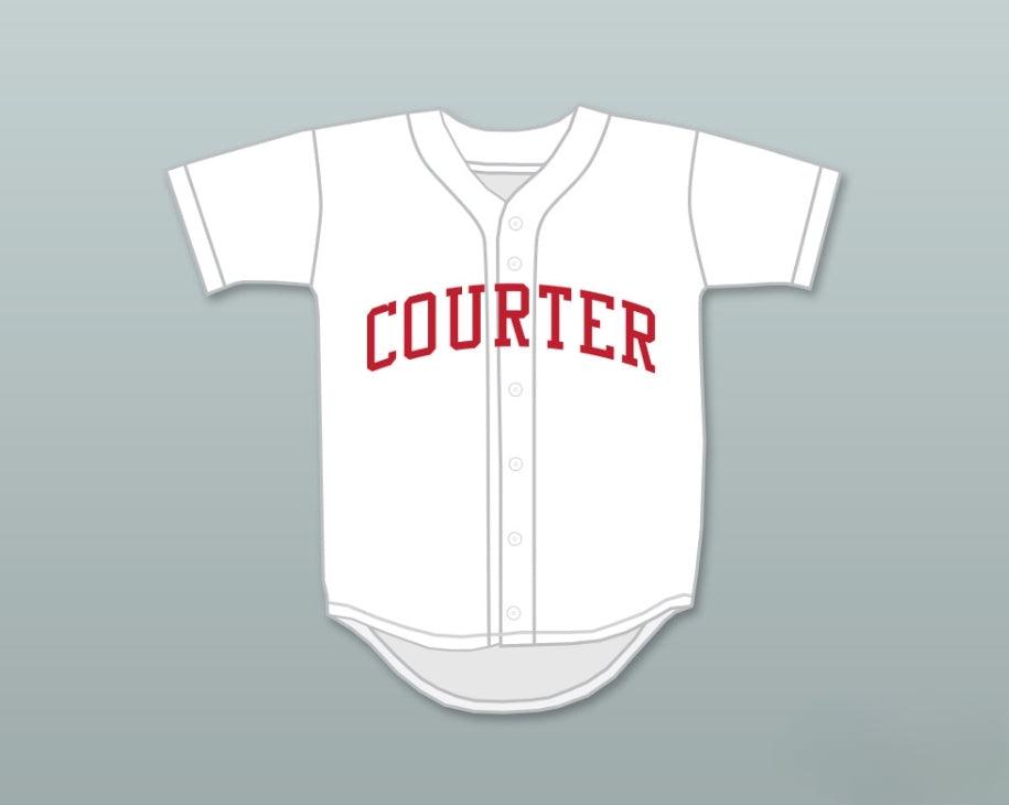 Camiseta de béisbol blanca con el número y nombre personalizados DAVE PARKER 33 COURTER TECH HIGH SCHOOL, pespunte superior S-6XL