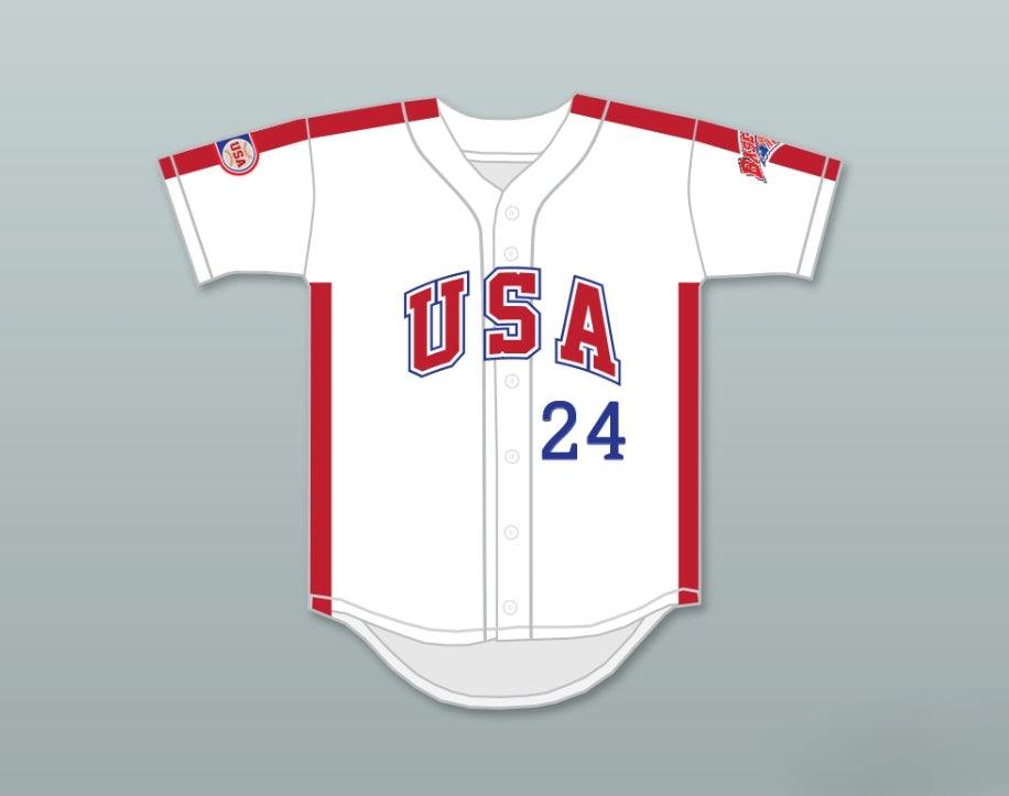 Camiseta de béisbol con botones y costuras en la parte superior, de B.J. SURHOFF #24 del equipo de EE. UU. de 1984, personalizada con cualquier nombre y número, blanca, tallas S-6XL