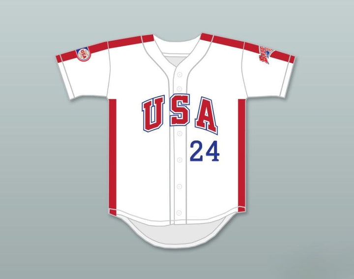 Camiseta de béisbol con botones y costuras en la parte superior, de B.J. SURHOFF #24 del equipo de EE. UU. de 1984, personalizada con cualquier nombre y número, blanca, tallas S-6XL