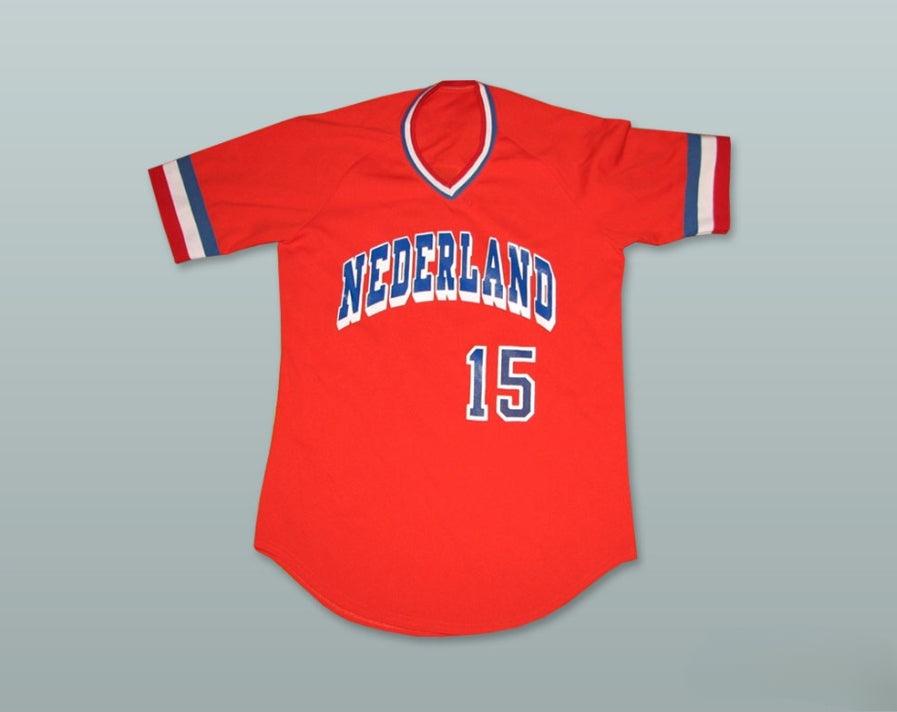 Personalizado Cualquier Nombre Número NEDERLAND 15 ROJO CAMISETA DE BÉISBOL Parte Superior Cosida S-6XL