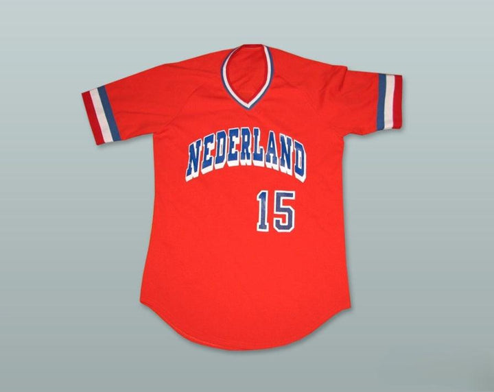 Personalizado Cualquier Nombre Número NEDERLAND 15 ROJO CAMISETA DE BÉISBOL Parte Superior Cosida S-6XL
