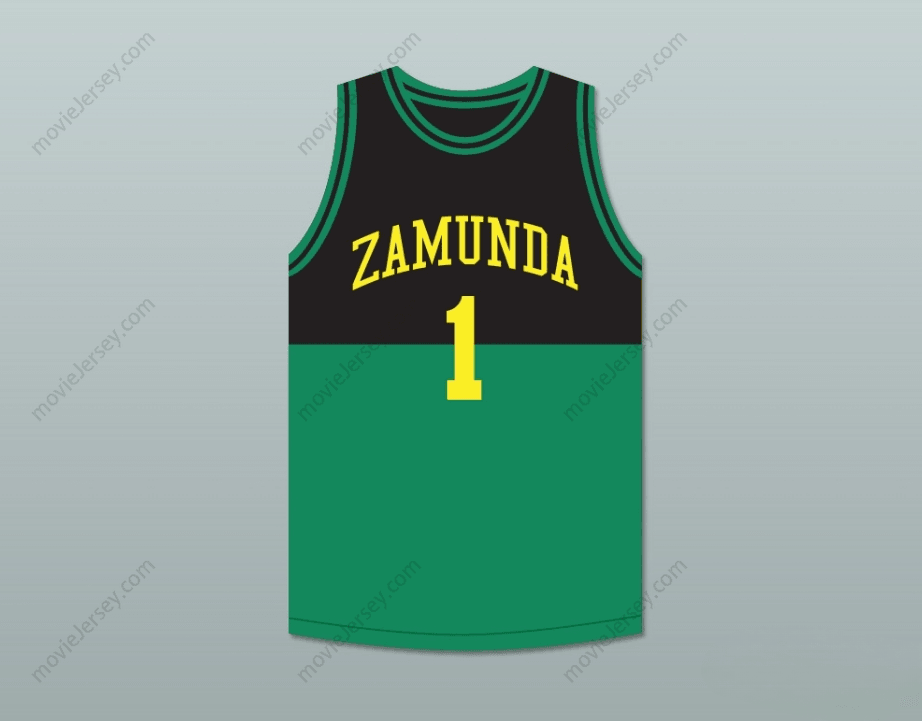 PERSONALIZABLE Cualquier Nombre Número PRÍNCIPE AKEEM JOFFER 1 PAÍS AFRICANO DE FICCIÓN CAMISETA DE BALONCESTO NEGRA/VERDE Costura Superior S-6XL