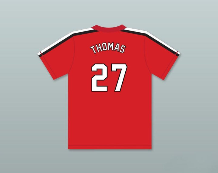 Jersey de béisbol rojo personalizado con cualquier nombre y número REGGIE THOMAS 27. Cosido en la parte superior. THE BATTERED BASTARDS OF BASEBALL. Tallas S-6XL