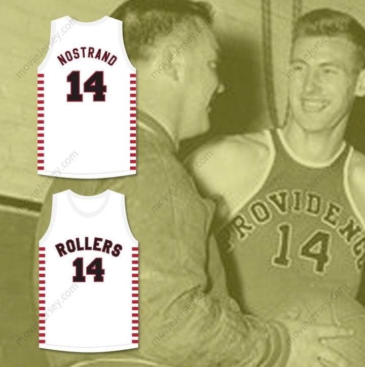 PERSONALIZA Cualquier Nombre Número GEORGE NOSTRAND 14 PROVIDENCE STEAMROLLERS JERSEY BLANCO DE BALONCESTO 2 Cosido Superior S-6XL
