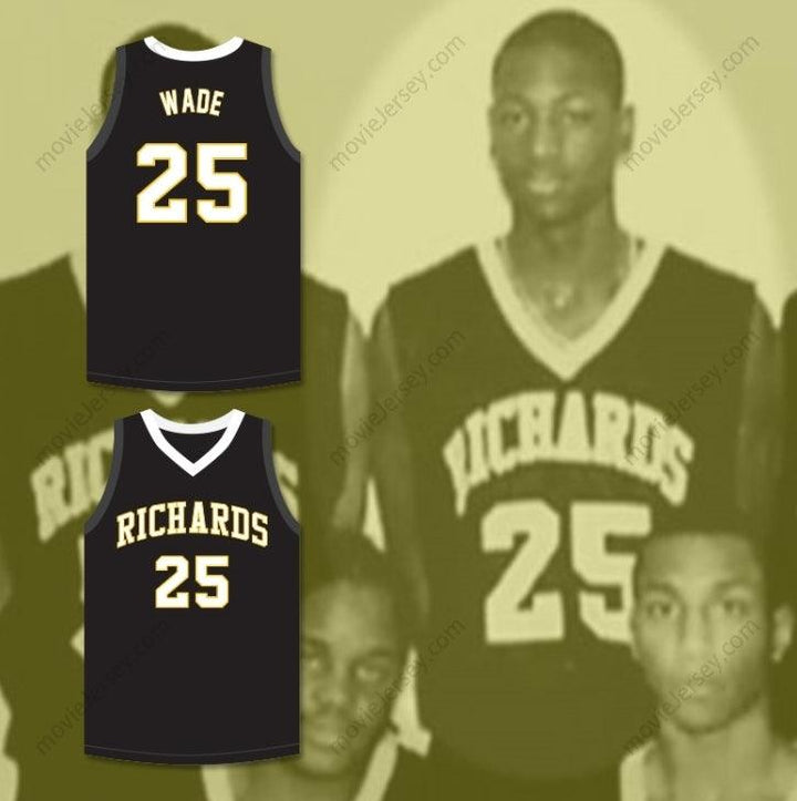 PERSONALIZADO CUALQUIER Nombre Número DWYANE WADE 25 HAROLD L. RICHARDS HIGH SCHOOL BULLDOGS CAMISETA DE BALONCESTO NEGRA 6 Bordado Superior S-6XL