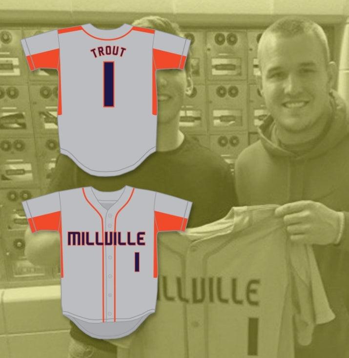 Camiseta de béisbol gris de los THUNDERBOLTS de la escuela secundaria superior de MIKE TROUT con nombre y número personalizados 1, talla S-6XL, cosido en la parte superior 4