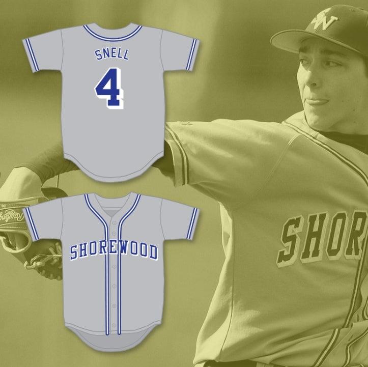 Camiseta de béisbol gris BLAKE SNELL 4 THUNDERBIRDS DE ESCUELA SECUNDARIA personalizada con nombre y número, doble costura, tallas S-6XL