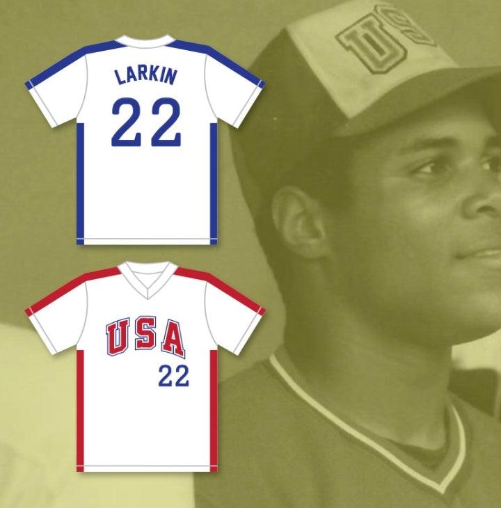 Jersey de béisbol blanco con número y nombre personalizados BARRY LARKIN 22 1984 USA TEAM, cosido, tallas S-6XL