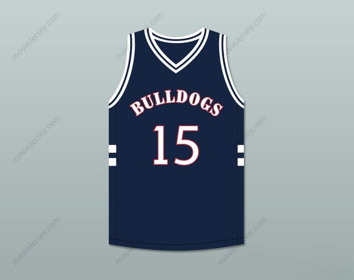 CAMISETA DE BALONCESTO AZUL MARINO PERSONALIZADA con Cualquier Nombre Número J. COLE 15 BULLDOGS HIGH SCHOOL Top Cosido Tallas S-6XL