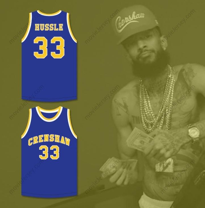 PERSONALIZA Cualquier Nombre Número NIPSEY HUSSLE 33 CRENSHAW HIGH SCHOOL Camiseta de Baloncesto Azul Cosida Tallas S-6XL